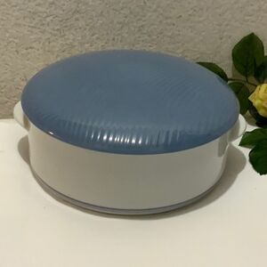 Dansk ~ Damask blue Covered 2 QT Casserole ~ Jack Lenor Larsen Made Japan G10
